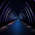 abstract dark blue tunnel with light in the end, perspective view. Royalty Free Stock Photo