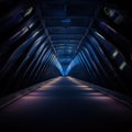 abstract dark blue tunnel with light in the end, perspective view. Royalty Free Stock Photo