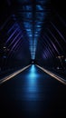 abstract dark blue tunnel with light in the end, perspective view. Royalty Free Stock Photo