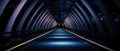 abstract dark blue tunnel with light in the end, perspective view. Royalty Free Stock Photo