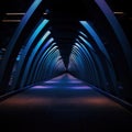 abstract dark blue tunnel with light in the end, perspective view. Royalty Free Stock Photo