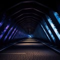 abstract dark blue tunnel with light in the end, perspective view. Royalty Free Stock Photo