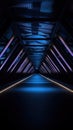 abstract dark blue tunnel with light in the end, perspective view. Royalty Free Stock Photo