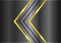 Abstract dark gray yellow line light arrow on metal circle mesh design modern luxury futuristic background vector Royalty Free Stock Photo