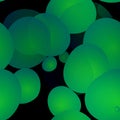 Abstract dark green big bubbles on black background