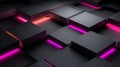 Abstract dark grey cubic pattern texture featuring vibrant magenta and orange glowing light strips on white background Royalty Free Stock Photo