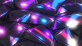 Abstract dark mosaic background, black metal polygons, triangle shapes with purple blue lights