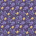 abstract dark purple cute simple pattern rough red flower and leaf nursery fabric