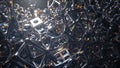 Abstract metallic structure with interconnected cubes and spheres in a dark, reflective environment Keywords Royalty Free Stock Photo