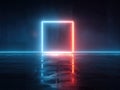 Neon Gate: Blue-Red Neon Square Portal in a Futuristic Studio Royalty Free Stock Photo