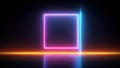 Neon Purple-Pink Square Frame with Blue Edge Over Glowing Horizon Royalty Free Stock Photo