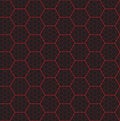 Abstract dark seamless pattern of the hexagonal red neon netting. Luminous particles. Futuristic texture. Geometric, modern, Royalty Free Stock Photo