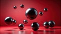 Abstract dark spheres floating in red space a dynamic composition. Generative AI Royalty Free Stock Photo