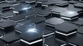 Abstract dark technological background with glowing white light accents on black hexagonal tile grid structure rendering Royalty Free Stock Photo