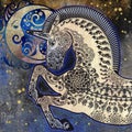 Abstract dark textured background, patterned unicorn