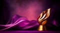 Abstract dark violet and gold silk texture background. Elegant golden luxury satin cloth with wave. Prestigious, award Royalty Free Stock Photo