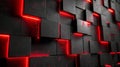 Abstract 3D Rendering of Black Cubes with Red Neon Lights Royalty Free Stock Photo