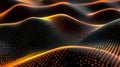 Abstract dark wavy background with glowing orange dots network represents data visualization digital art modern design elegant Royalty Free Stock Photo