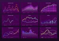 Abstract data charts. Statistic graphs, finance line chart and marketing histogram graph infographic vector set Royalty Free Stock Photo