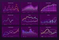 Abstract data charts. Statistic graphs, finance line chart and marketing histogram graph infographic vector set