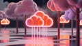 Abstract data cloud with neon points illustrating cloud technology on a dark background Royalty Free Stock Photo