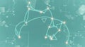 Abstract data connection network with glowing points forming complex geometric shape against light teal technology background Royalty Free Stock Photo