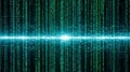 Abstract data flow background showing stream of green binary code numbers with bright light beam across center for technology Royalty Free Stock Photo