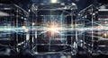 Abstract Data Flow Through Crystal Cubes, Digital Network Stream, Futuristic Technology Background Royalty Free Stock Photo