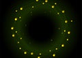 Abstract data lines and yellow particles forming a circular neural network on dark green background Royalty Free Stock Photo