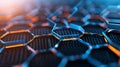 Abstract Data Network Background in Blue Tones with Hexagonal Grid Pattern and Luminous Blue Connections