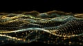 Abstract Data Network: Golden Particle Waveform, Technology Background Royalty Free Stock Photo