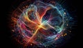 Abstract Data Network Sphere: Connected Particle System, Complex Interwoven Structure, Vibrant Color Spectrum, Information Flow, Royalty Free Stock Photo