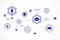 Abstract data security concept with hexagonal icons on a white background. 3D Rendering Royalty Free Stock Photo