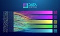 Abstract data sorting visualization with colorful digital streams, binary code, and gradient bars on dark background, representing Royalty Free Stock Photo