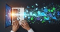 Abstract data stream emanating from laptop screen digital transformation concept Royalty Free Stock Photo