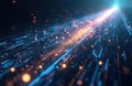 Abstract data stream with glowing particles, lines creating cosmic digital environment. Dynamic background for tech, science Royalty Free Stock Photo