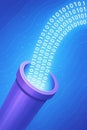 Abstract Data Stream: Purple Tube Emitting Binary Code on Blue Background Royalty Free Stock Photo
