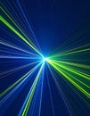 Abstract Data Stream Visualization with Light Burst on Dark Blue Background Royalty Free Stock Photo