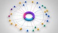 Abstract Data Visualization: Colorful 3D Network Chart with Interconnected Nodes and Radial Structure Royalty Free Stock Photo
