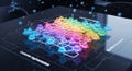 Abstract data visualization with colorful interconnected nodes representing complex networks Royalty Free Stock Photo