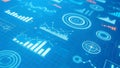 Abstract data visualization with digital graphs for analysis in blue theme color Royalty Free Stock Photo