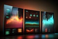 Abstract data visualization on digital screens, AI generated illustration