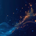 Abstract data visualization with dynamic waveforms and bar graphs
