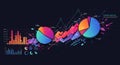 Abstract data visualization featuring colorful pie charts, bar graphs, and line graphs Royalty Free Stock Photo