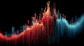 Abstract data visualization featuring red and blue columns against a black background with depth of field Royalty Free Stock Photo