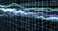 Abstract data visualization with glowing particles and lines, digital waves graph Royalty Free Stock Photo