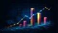 Abstract Data Visualization with Gradient Blue Bar Graph and Vibrant Line Chart on Dark Backdrop Royalty Free Stock Photo