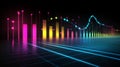 Abstract Data Visualization Gradient Spectrum Bar Graph, Vibrant Line Chart, Dark Backdrop