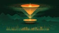 Abstract data visualization with inverted cone shape, glowing core, and graph Royalty Free Stock Photo