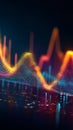 Abstract data visualization: luminous waveforms and network connectivity display Royalty Free Stock Photo